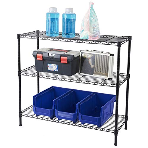 Metal Storage Shelf, Garage Storage Organization Wire Rack, Adjustable 3 Tier Wire Shelf, Modern Style, Space Saving Design for Home Office, Living Room, Bedroom, 35" W x 14" D x 31" H, Black - color: Black, size: 3-tier 35.43"W x 13.78"D x 31.5"H