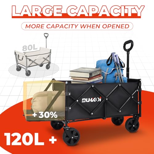 Foldable Wagon with Tailgate,12 lb Lightweight Small Utility Cart | Garden, Grocery, Beach, Camping, Portable Use, Black - color: Black
