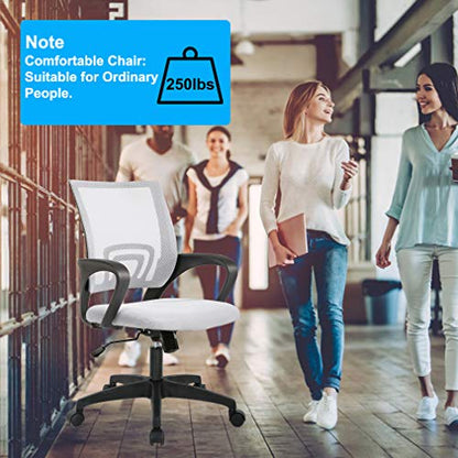 BestOffice | Ergonomic Office Chair | Mid-Back Swivel Desk Chair | Breathable Backrest & Lumbar Support | Adjustable Height | Sponge Seat | Rolling Wheels | White | for Adults & Women | Pack of 2 - color: White, style: pack of 2