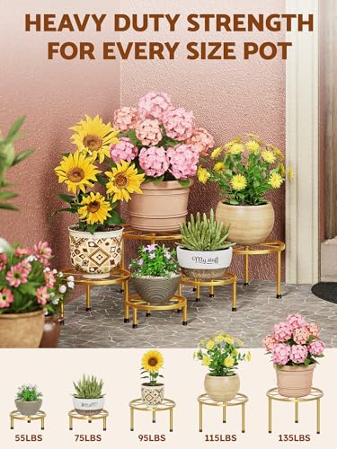 5 Pack Gold Round Small Outdoor Plant Stand for Patio(GoldFlower) - color: GoldFlower