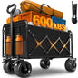 Extra-Large Heavy-Duty Wagons carts Foldable with 600-lbs Capacity & Giant 4" All-Terrain Tank Wheels – Ideal for Beach, Camping, Grocery Hauling and Outdoor Adventures - size: 600LBS