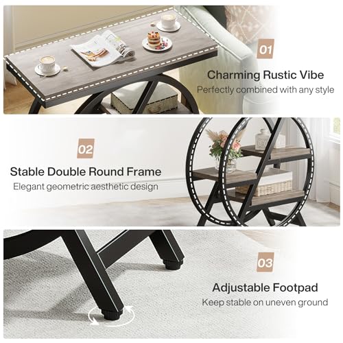 Tribesigns End Table for Living Room, 3-Tier Narrow Side Table with Storage, Wood Sofa Side Table with Geometric Metal Frame, Industrial Nightstand and Bedside Table for Bedroom, Grey - color: Grey
