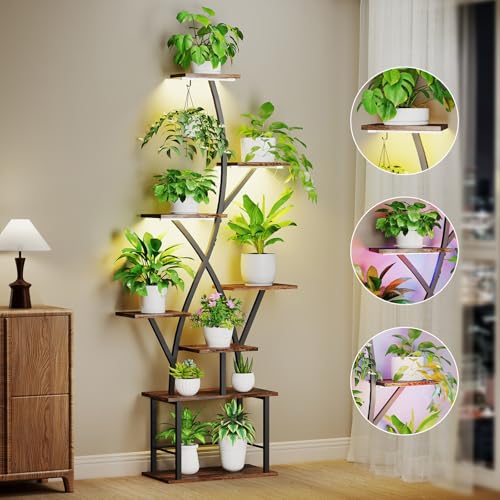 Quikraen Plant Stand Indoor with Grow Lights 64" Tall Plant Shelf Corner Lighted Plant Stands for Indoor Growing Multiple Metal 8 Tiered Large S-Shape Flower Plant Rack for Home Decor Patio Balcony - color: Black-1 Pack-64"
