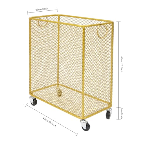 Wire Metal Rolling Laundry Basket On Wheels,Gold Mesh Wire Laundry Basket Storage Cart for Bathroom Bedroom Dirty Clothes Storage (I) - size: I