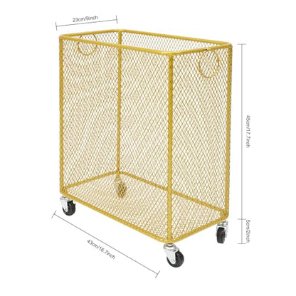 Wire Metal Rolling Laundry Basket On Wheels,Gold Mesh Wire Laundry Basket Storage Cart for Bathroom Bedroom Dirty Clothes Storage (I) - size: I