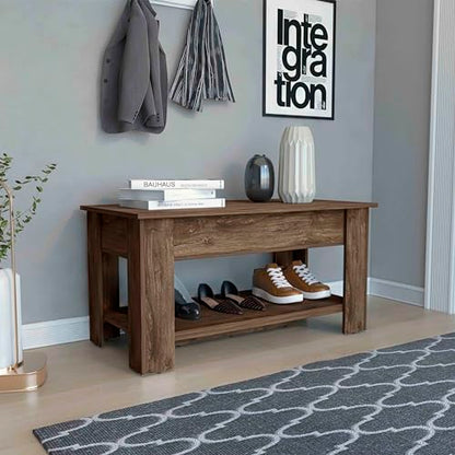 Storage Table, Four Legs, Lower Shelf, Dark Brown