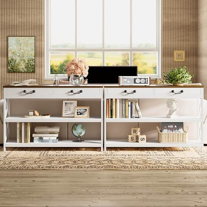 IRONCK 47.2" Farmhouse Console Table, Sofa Table with Drawer, Narrow Long Entry Table with 2 Shelf for Entryway, Living Room, Hallway, White/Walnut - size: 47.2inch