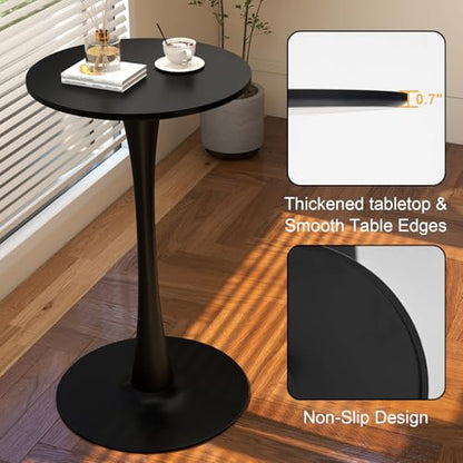 Modern Tulip Round Bar Table, 41” Height Bistro Pub Table, Height Cocktail Bar Table with Metal Base and MDF Top for Kitchen, Dining Room, Home Bar, Café, Small Spaces, Black