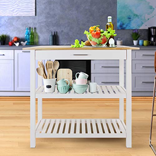 Casual Home Kitchen Island with Solid American Hardwood Top, Natural/White, 40" W (373-91) - color: Natural&white