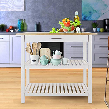 Casual Home Kitchen Island with Solid American Hardwood Top, Natural/White, 40" W (373-91) - color: Natural&white