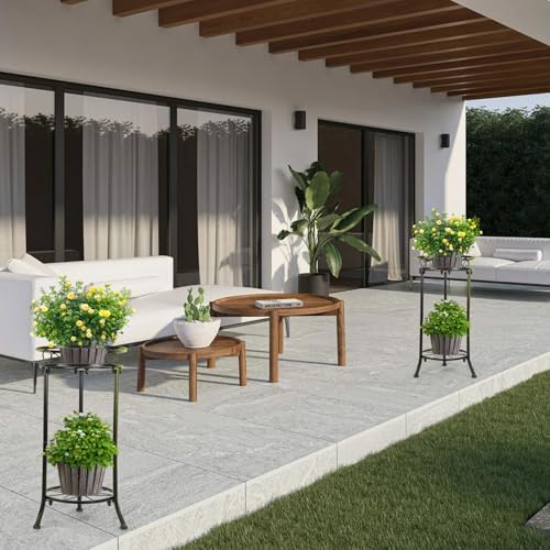 2 Pack Tall Plant Stand Indoor Outdoor, 20.3" 2 Tier Metal Plant Stand with Flower Pot Holder, Plant Rack Display Shelf for Home Garden, Patio & Balcony Decor