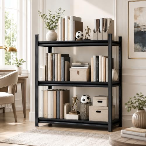 Book Shelves Book Shelf 3 Tier Freestanding Horizontal Metal Shelving Unit Media Display Stand Organizer Console for Living Room Hallway Entryway, Office Desk Side. 31.5"H × 35.4"W × 11.8"D - size: 3-Tier, 31.5"H × 35.4"W × 11.8"D