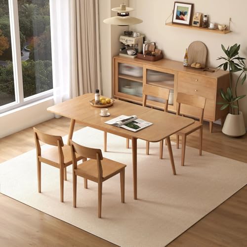 47’’-63’’ 100% Oak Extendable Dining Table, Solid Wood Folding Kitchen Table, Mid Century Modern Dinner Table for Kitchen, Apartment, Living Room (47''-63'' Natural) - color: Natural, size: 47''-63''