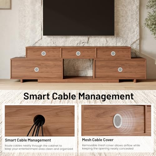 Extendable TV Stand for 65-100 Inch TVs, Modern Low Profile Entertainment Center & Media Console Collection for Living Room (Walnut, 63"-94.5") - size: 63"-94.5"