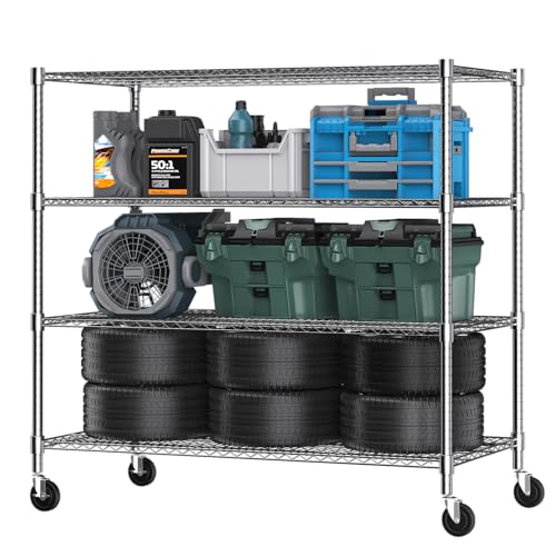 Himimi 4 Tier Wire Shelving with Wheels Heavy Duty Height Adjustable Metal Shelves for Storage, Commercial Grade Steel Utility Wire Rack for Kitchen Garage Pantry Organization-24×48×72, Silver - color: Silver, size: 24"D×48"W×72"H, 4-Tier