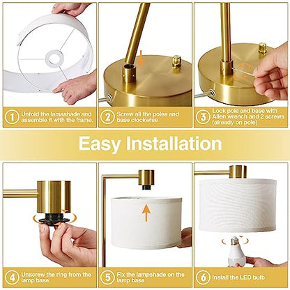 Luvkczc Table Lamp for Bedroom Set of 2 with USB C+A Ports, Fully Stepless Dimmable Bedside Lamp with Linen Lampshade, Nightstand Lamp for Living Room Reading Office, 2 LED Bulbs Included (Gold) - color: Gold