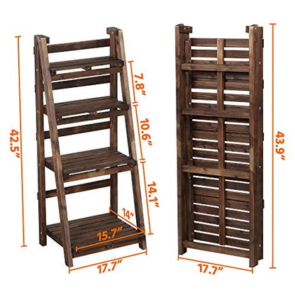 Yaheetech Foldable Shelf Wooden Ladder Shelf Plant Stand for Indoor Outdoor | Collapsible Shelf, Decorative Ladder Stand, No Assembly Folding Shelves for Living Room, Garden, Office, Kitchen, or Balcony