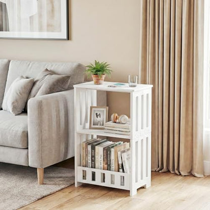 HAYOFAMY 3 Tier Side Table Night Stand White | Narrow End Table, Small Bookcase Bookshelf, Simple Bedside Table Storage Rack for Bedroom, Living Room, Office, Bathroom