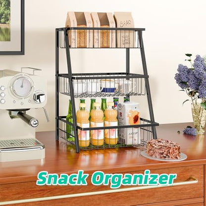 Simple Trending 3-Tier Trapezoidal Fruit Basket with 4 Banana Hooks, Extra Large Metal Wire Kitchen Organizer for Countertop - Rust-Proof for Fruits, Vegetables, Snacks, Bread Storage, Black - style: 3 Tier Black-Hooks