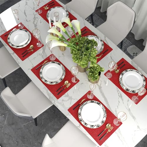 4 Piece Soft Caddice Faux Linen Place Mats Heat Resistant Dining Table Place Mats Kitchen Table Mats 12x18 Burgundy - color: Burgundy, size: Rectangular Placemats 12" x 18"