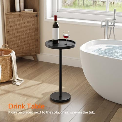 HOOBRO Small Round Side Table, Bamboo Drink Table, Coffee Martini Table with Pedestal Accent for Small Spaces in Living Room, Bedroom, Sofa Couch, Black BK235BZ01 - color: Black
