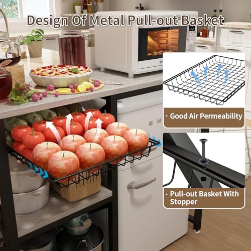 METYERRY Kitchen Bakers Rack with Power Outlet,Mini Fridge Cabinet with Mesh Basket, Mini Fridge and Microwave Table with Storage for Office,Kitchen,Living Room,Coffee Bar,Patio,Greige - color: Greige
