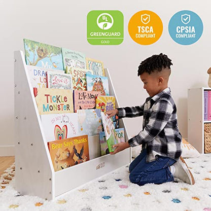 ECR4Kids Streamline Double-Sided Book Display, Classroom Bookshelf, White Wash | Independent book browsing, 5 deep shelves, 4 rear shelves for extra storage, durable birch, GREENGUARD Gold Certified - color: White Wash