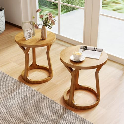 Kinfant Accent Side Table - Vintage Wood End Table Sofa Table with Bottom Shelf for Living Room, Bedroom, Office (2-Pack-Brown) - style: 2-pack-Brown