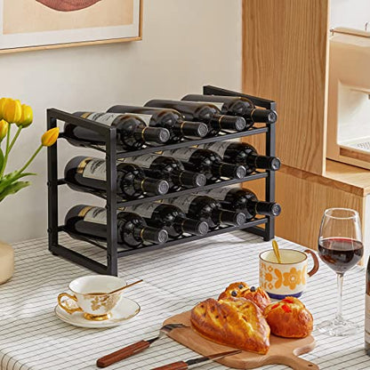 IBUYKE Metal Wine Racks Countertop,12 Bottles Wine Bottle Holder,TMJ906H | 3 Tiers Wine Rack Wine Rack Freestanding Wine Storage Cabinet for Home Kitchen Pantry Wine Cellar Bar - size: 12 Bottle