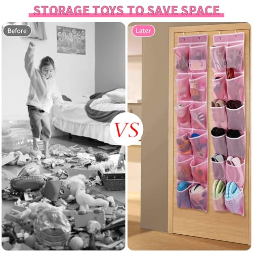 GOMAJI Over the Door Hanging Shoe Organizer, 12 Large Pockets, 2-Pack - color: Pink