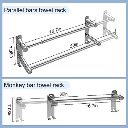Double Towel Bar, Adjustable 28In Double Towel Racks for Bathroom | Stainless Steel Towel Bar for Bathroom Wall，Drilled-Type Bathroom Towel Holder