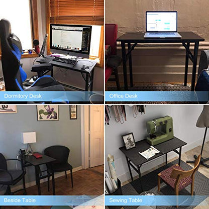 Need Folding Desk - 31 1/2" No Assembly Foldable Small Computer Table,Sturdy and Heavy Duty Writing Desk for Small Spaces, Black&Black Frame - color: Black & Black Frame, size: 31.5inch