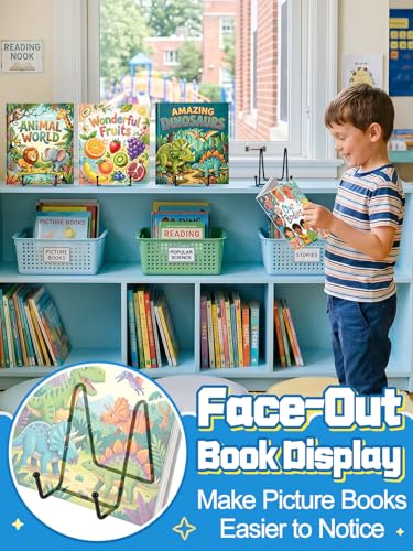 6Pcs 4Inch Steady Metal Book Stand for Display, Classroom Must Haves | Multipurpose Books Holder Easel, Steady on Desk, Back to School Teacher Supplies - size: 4 Inch