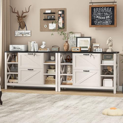 Halitaa 44" Lateral File Cabinet with Adjustable Shelves, Farmhouse 2 Drawer Filing Cabinet with Lock for Legal/A4/Letter, Wooden Printer Stand Office Furniture for Home Office, White and Black