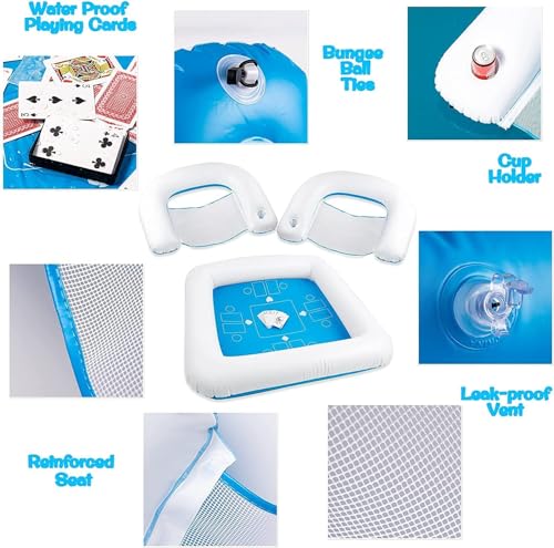 Zento Table for Pool Inflatable Game Station Set with Waterproof Playing Cards Poker Game Deck and Chairs - Card Table with Inflatable Seats for Fun in The Water by The Beach Pool (2 Packs) - size: 2