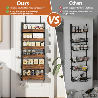 Over the Door Pantry Organizer: Storage and Pantry Organization with Hanging Basket - 6-Tier Metal Spice Rack Adjustable Shelves for Kitchen Laundry Room Bedroom & Bathroom Black - size: 6-Tier