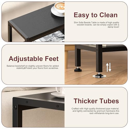 Narrow Side Table for Small Space, 3 Tier Slim End Table, Thin Nightstand, Skinny Snack Couch Table, Sofa Bedside Table in Living Room, Bedroom, Study, Kitchen and Balcony (Black) - color: Black, size: 3-Tier (7.9''D*17''W*26.6''H)