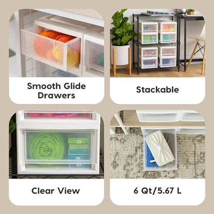 IRIS USA 6 Qt. Small Plastic Stacking Drawer, Stackable Storage Organizer Unit with Sliding Drawer for Bedroom Kitchen Under Sink Pantry Craft Room Dorm Office, White, 8-Pack - size: 6 Qt., style: 8 Pack