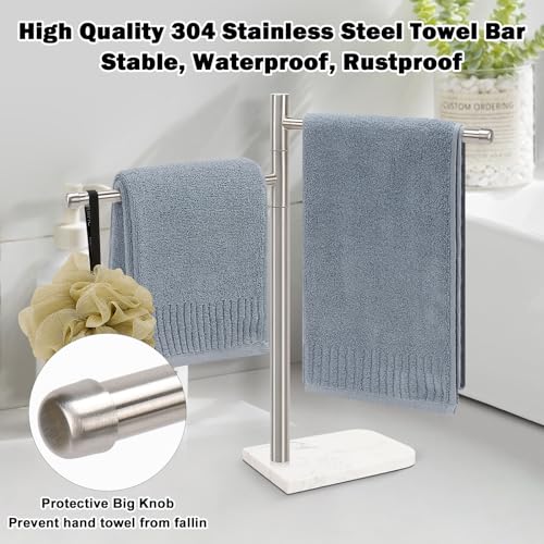 Standing Hand Towel Holder, Hand Towel Stand with Marble Base, 304 Stainless Steel Towel Rack with 2 Swivel Arm, Countertop Stand Towel Ring Towel Bar for Bathroom (Brushed Nickel) - color: Brushed Nickel