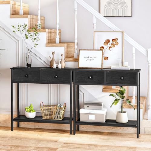 HOOBRO 29.5" Narrow Console Table with 2 Fabric Drawers, Small Entryway Table with 2-Tier Storage Shelves, Sofa Table, Behind Couch Table, for Living Room, Hallway, Black BB71XG01 - color: Black