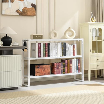 HCHQHS Bookshelf, 3-Tier Industrial Bookcase, White Open Book Shelf, Freestanding Horizontal Bookshelves with Metal Frame - color: White, size: 3-Tier (47"W x 33.5"H)