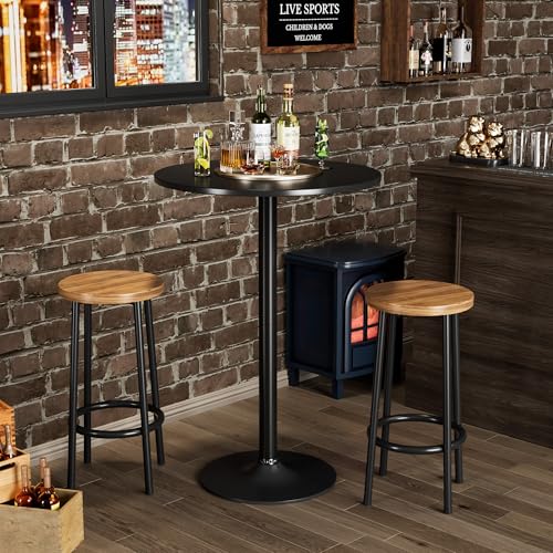 Shahoo Round Bar Table, Cocktail Table with Metal Base & MDF Top, Counter Height Pub Table for Dining Room, Living Room, Kitchen, Bar, Pub, Cafe, Black - color: Black, style: Basic
