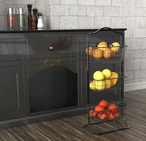 Simple Houseware 3-Tier Rigid Wire Market Fruit Basket Stand, Black - size: 3 Tier