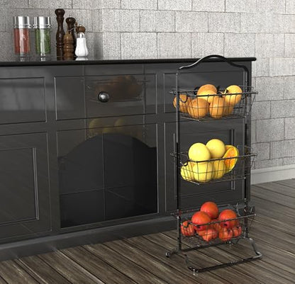 Simple Houseware 3-Tier Rigid Wire Market Fruit Basket Stand, Black - size: 3 Tier