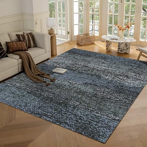 RUGSURE Washable Area Rug - 1/6 Thick - Stain & Water Resistant Non-Slip - Resistant Rug for Living Room, Bedroom, Nursery, Pet & Child Friendly, Vintage Charm Area Rugs (Darkgrey+Bule, 3' x 5 ') - color: Depth-darkgrey+bule, size: 3' x 5' (Rectangular)
