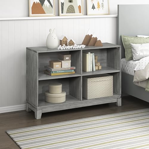 Lexicon Cube Bookshelf, 2 Tier 4-Cube Low Bookcase, Display Cabinet with Legs, Wood Book Shelf Organizer Storage Shelf, Book Shelves for Bedroom, Living Room, Office, Grey - color: Grey, style: 4 Cube Bookcase