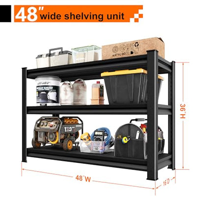 Metal Storage Garage Shelving - 3 Tier 48'' Wide 1650 Lbs Heavy Duty Utility Shelves Freestanding - Adjustable Rack Units for Kitchen Pantry Basement - 48" W x 16" D x 39" H Black - size: 48"Wx16"D-3T