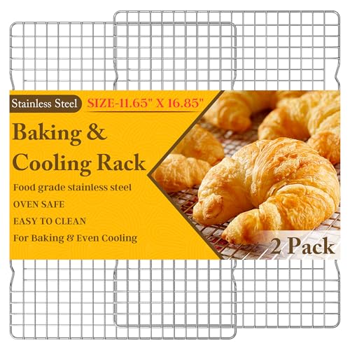 2PCS Cooling Racks for Cooking and Baking -11.65''x16.85''Heavy Duty Stainless Steel Wire Rack for Baking, Grilling, Roasting - Oven & Dishwasher Safe - Fits Half Sheet Pan（Silver） - color: Silver, size: 11.65''x16.85''-2PC