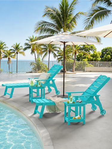 LUE BONA Small Outdoor Side Table, 2-Tier HDPE with Rail, Aruba Blue | Outdoor End Table with Rail for Patio, Deck, Poolside, Weather Resistant HDPE, Low Maintenance, Easy to Clean - color: Aruba Blue