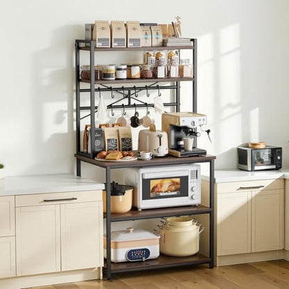 VEVOR Bakers Rack, 31.5 inch Width Microwave Stand,Kitchen Stand with X-Shaped Support Bar & 12 S-Shaped Hooks,Kitchen Storage Shelf for Dish Storage, Spice Jars, Coffee Bar Organization - size: 31.5 x 15.7 x 63.7